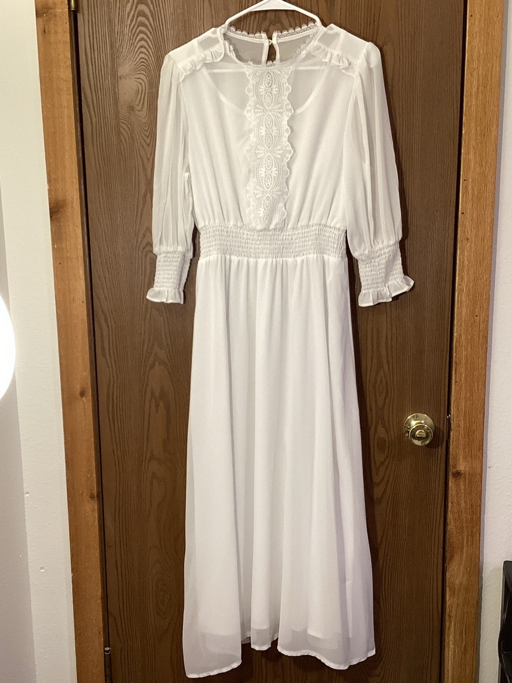 White Lace-Trim Midi Dress - Women's